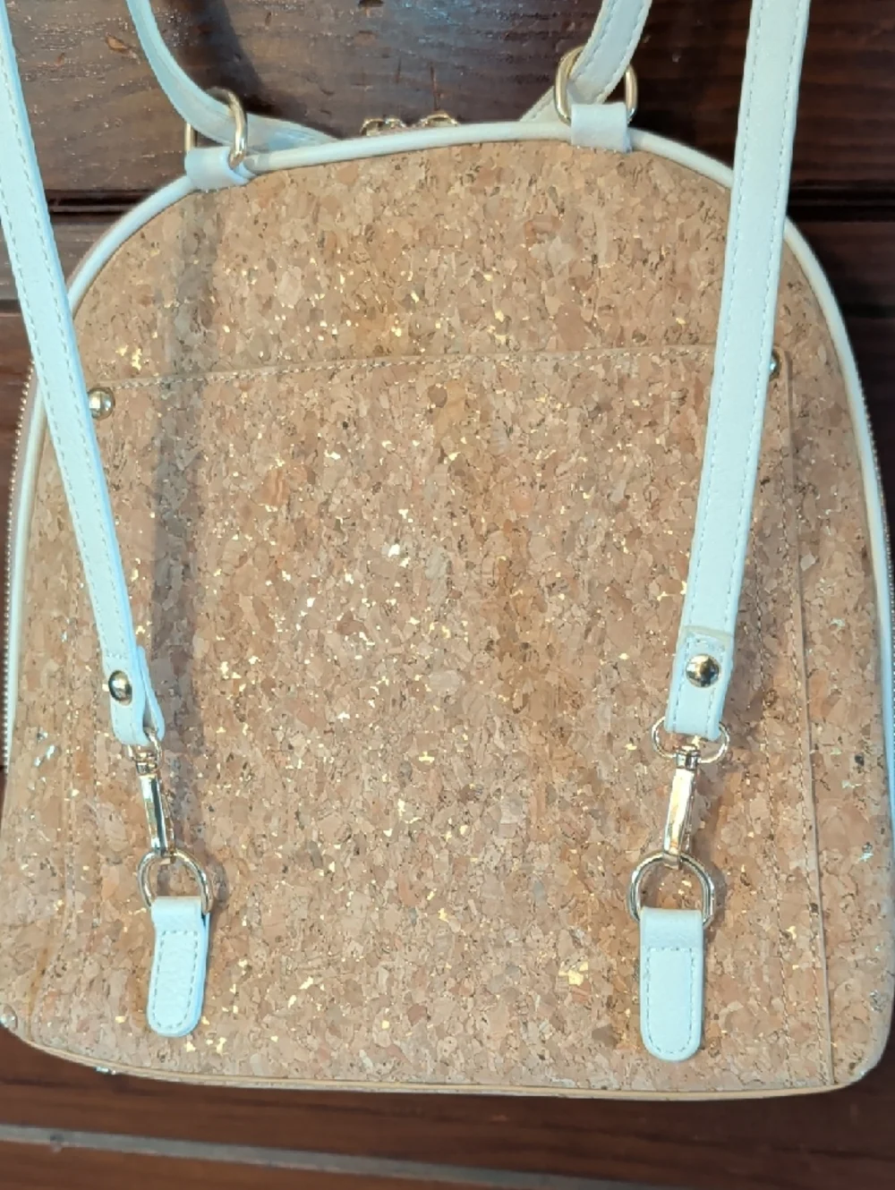 Beige Cork With Gold Flecks Mini Backpack with Cream Trim